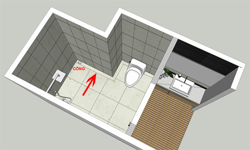 Sàn WC làm dốc về phía cống. Gia chủ có thể làm rãnh thu nước ở một phía của nhà tắm để nước đổ về lỗ thoát nước.