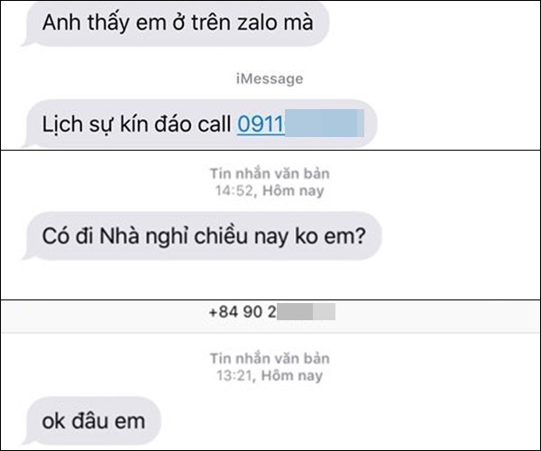Một phần trong số những tin nhắn khủng bố thuê mà Kiều nhận được trong buổi sáng nhớ đời.