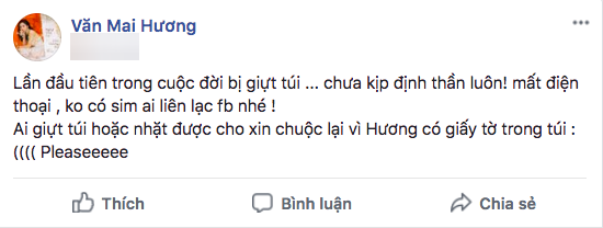 Bị giật túi xách, Văn Mai Hương hốt hoảng cầu cứu dân mạng! - Ảnh 1.