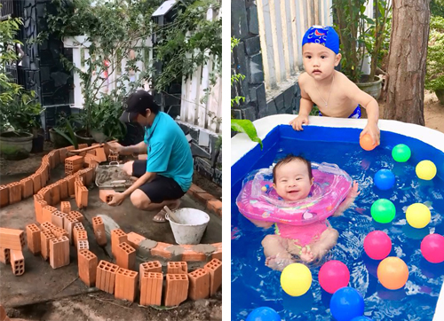 Ông bố Việt xây bể bơi mini cho con khiến người nước ngoài thích thú - 1