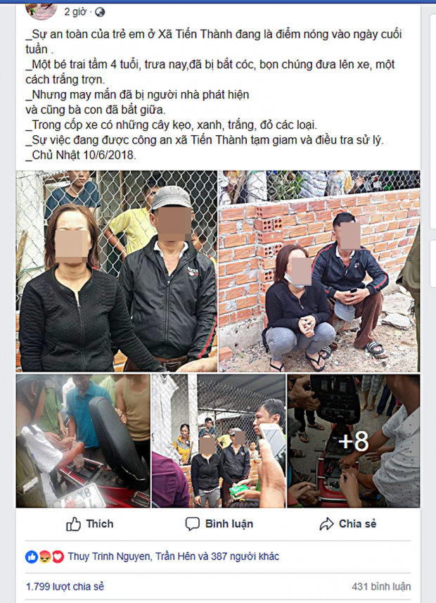 Cộng đồng mạng lan truyền có vụ bắt cóc trẻ em tại TP Phan Thiết. Ảnh chụp màn hình.
