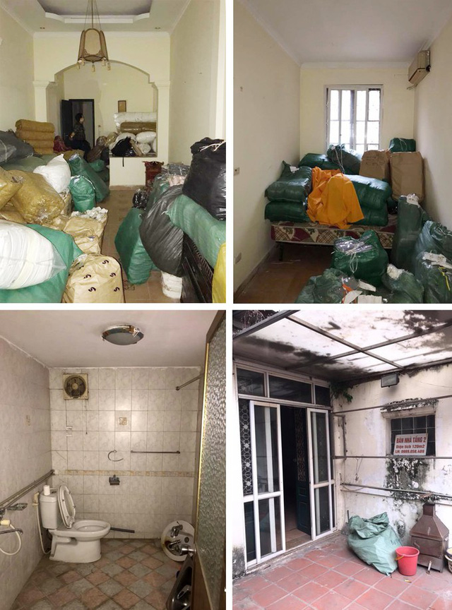 Căn hộ tầng 2 ở quận Hoàn Kiếm (Hà Nội) có diện tích rộng 120 m2. Tuy nhiên, trước khi sửa, nhà tồi tàn, chỉ dùng làm kho lưu trữ cả trăm bao tải hàng. Các khu WC, ban công bị dột, ẩm mốc. 