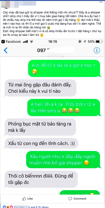 Cô gái bị shipper nhắn tin chê thẳng mặt xấu từ con người đến tính cách vì gọi 5 - 6 cuộc không bắt máy - Ảnh 1. Cô gái bị shipper nhắn tin chê thẳng mặt xấu từ con người đến tính cách vì gọi 5 - 6 cuộc không bắt máy - Ảnh 1.