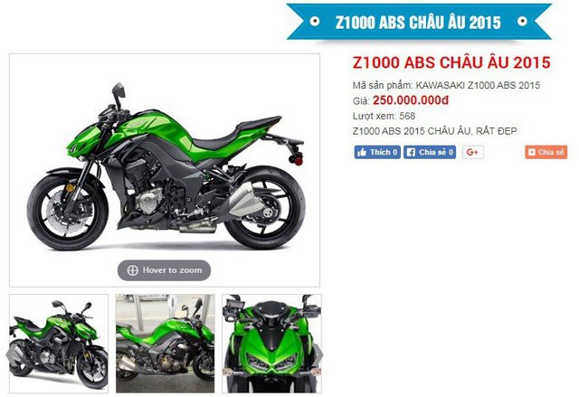 Chiếc xe phân khối lớn Kawasaki Z1000 được cửa hàng cầm đồ thanh lý 250 triệu đồng trên website của cửa hàng