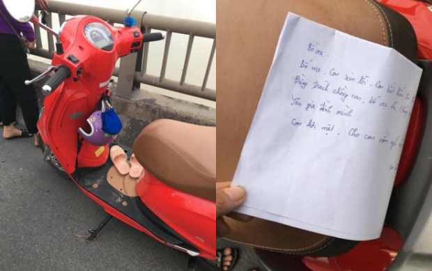 Hình ảnh xe máy cùng lá thư nữ giáo viên để lại.