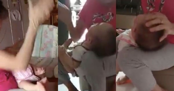 Kinh hãi người giúp việc ấn đầu, tát bôm bốp vào mặt em bé 3 tháng tuổi