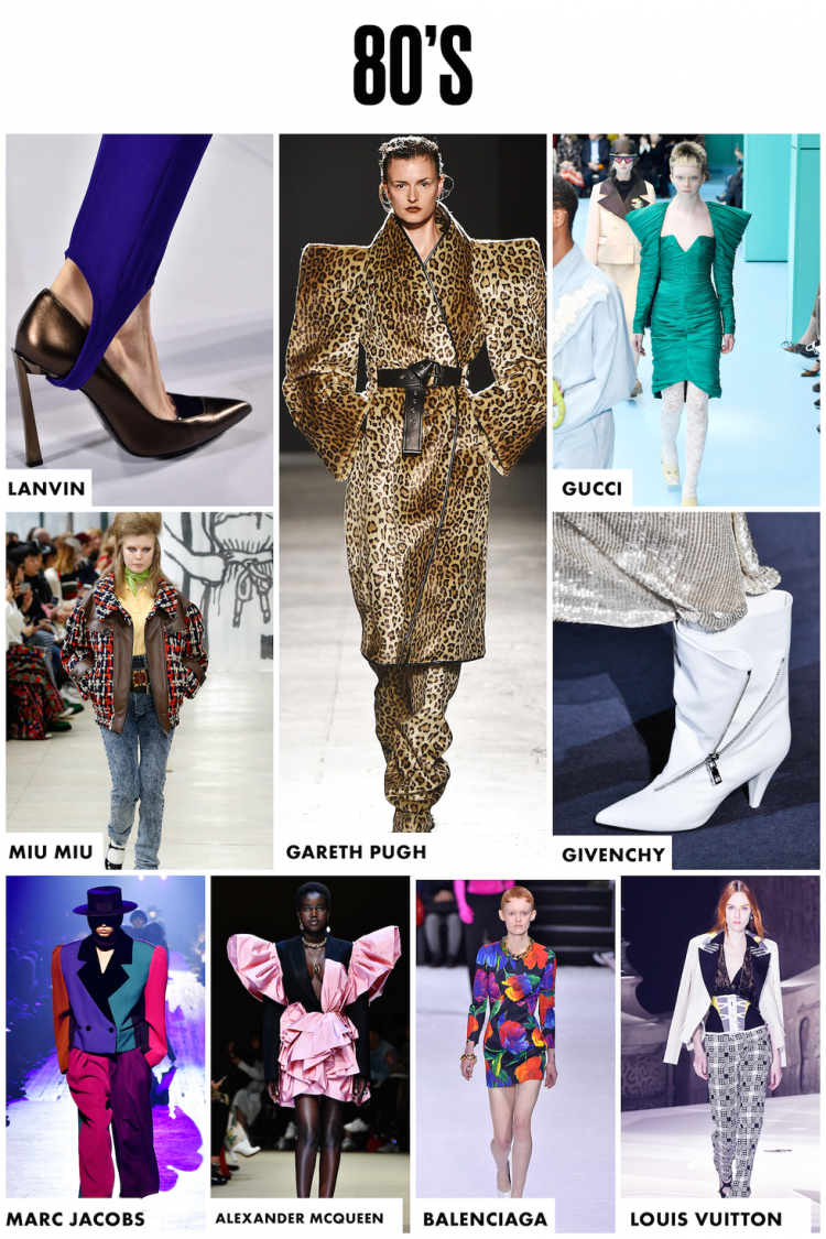 Cơn sốt Retro hay phục trang thập niên 80's chưa bao giờ sốt như hiện tại. Từ đầm dạ hội của Gucci đến các bộ oversized suit từ nhà mốt Marc Jacobs hay các họa tiết hoa của Balenciaga đều 'lăng xe' mạnh mẽ xu hướng này.