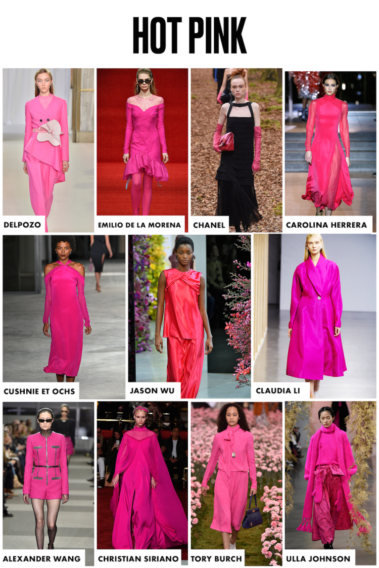 Màu hồng nóng bỏng đúng như cái tên của nó, luôn nóng bỏng và chưa bao giờ hết “hot”. Các trang phục “hồng toàn tập” này nằm trong các BST từ các nhà mốt Alexander Wang, Jason Wu đến Tory Burch.