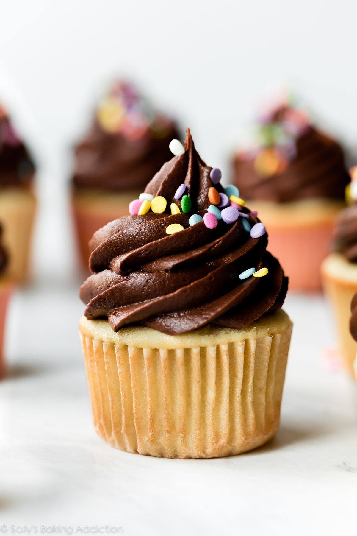 yellow-cupcakes-with-chocolate-frosting-sprinkles