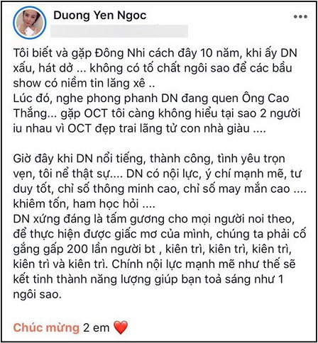 Biến showbiz: Dương Yến Ngọc bị chỉ trích khi chúc phúc Đông Nhi vẫn không quên nhắc quá khứ đàn em vừa xấu vừa hát dở - Ảnh 1.