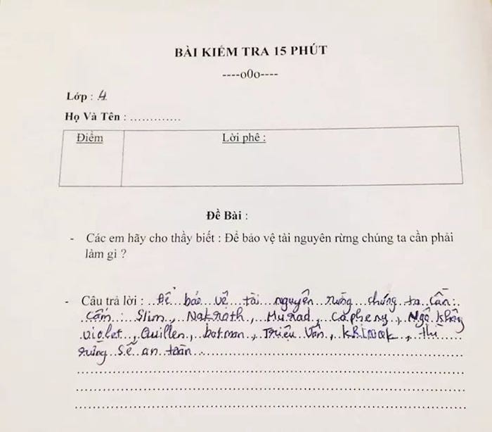 Cười nghiêng ngả với học sinh đưa tên nhân vật trò chơi vào bài kiểm tra về bảo vệ rừng - Ảnh 1.