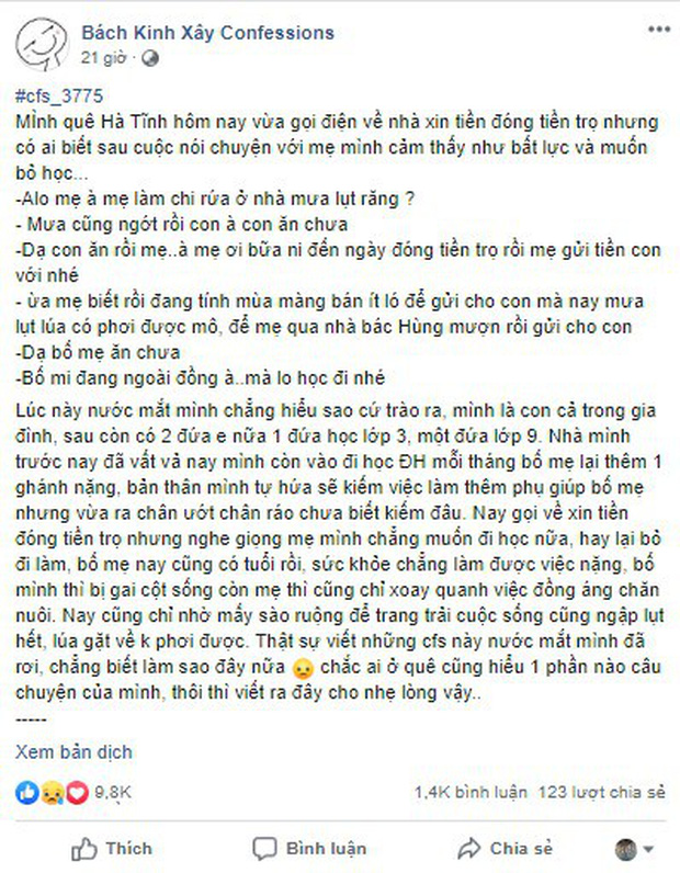 Tâm sự xót xa của tân sinh viên Hà Tĩnh: Ở quê bị lũ, gọi về xin tiền trọ nhưng sau cuộc gọi cảm thấy bất lực đến mức muốn bỏ học! - Ảnh 1.