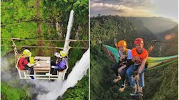 Muốn thử cảm giác mạnh ở Lào, đu đưa ngay trên võng và uống cafe giữa thác nước cao 140m này đi!