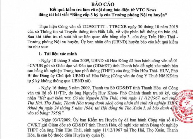 Đắk Lắk kết luận về bằng cấp 3 kỳ lạ của Trưởng phòng Nội vụ huyện: Ông Thái bị oan do lỗi đánh máy - Ảnh 1.