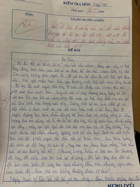 Bài văn tả bố của học sinh lớp 7 khiến dân mạng nghẹn ngào, cô giáo cũng rưng rưng chấm 9,5 điểm kèm lời gợi ý bất ngờ - Ảnh 1.