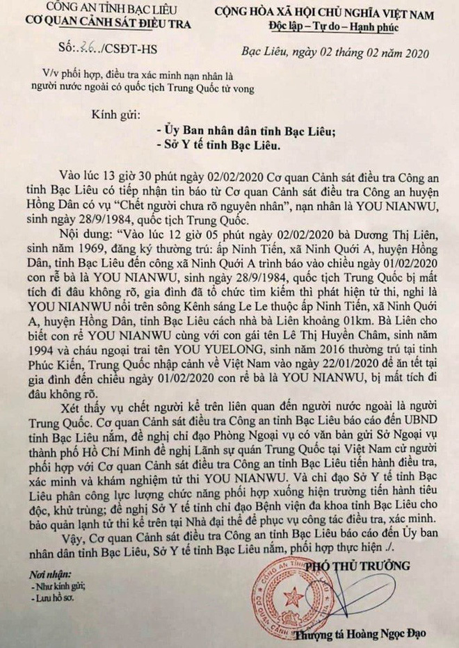 Phát hiện thi thể người đàn ông Trung Quốc chết ở Bạc Liêu - Ảnh 1.