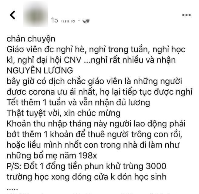 Phụ huynh than trường cho nghỉ học phòng dịch corona nhưng giáo viên được lợi, vẫn hưởng lương khiến dân mạng phản đối gay gắt - Ảnh 1.