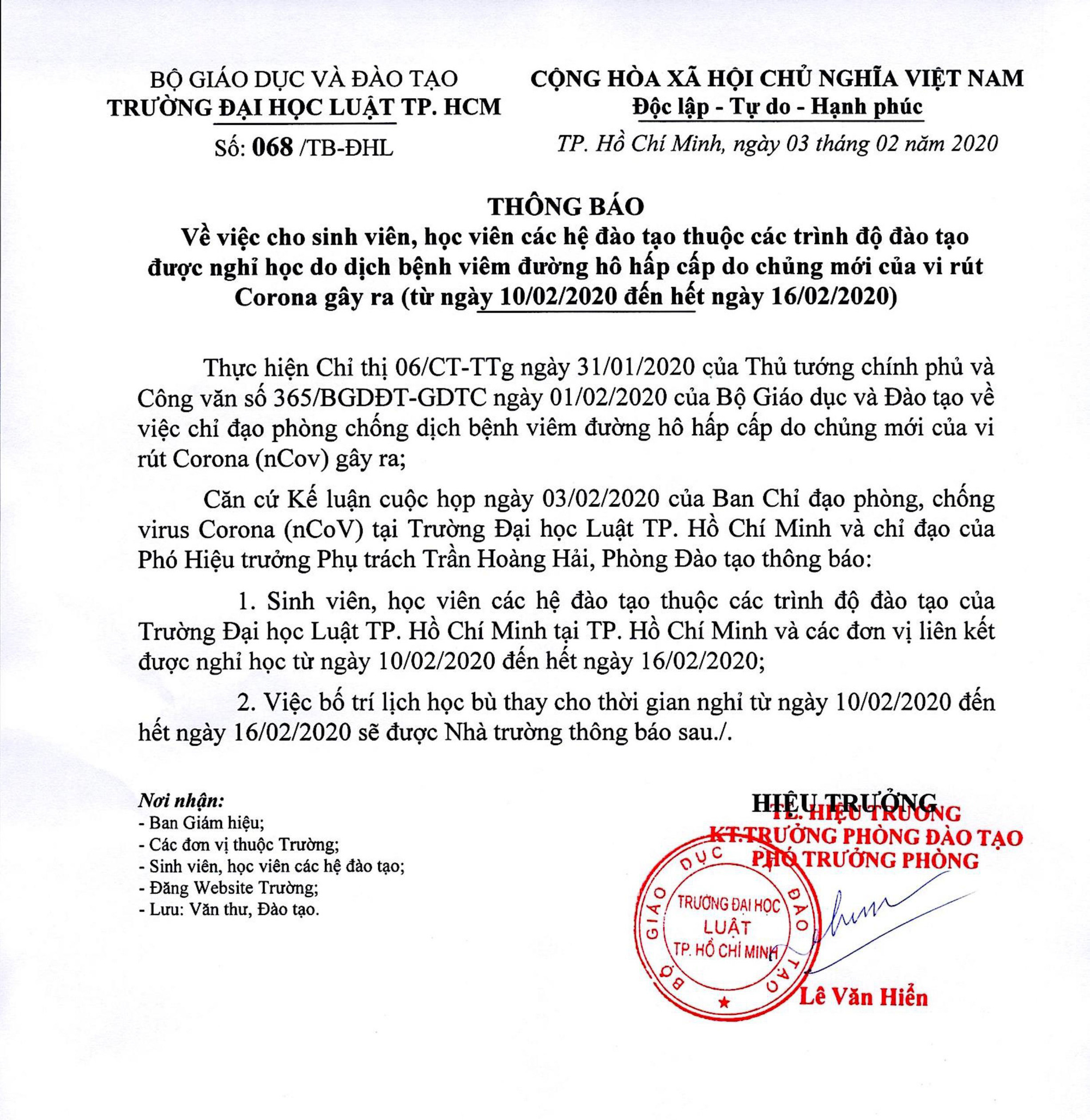 CẬP NHẬT: Danh sách các trường Đại học quyết định cho sinh viên nghỉ thêm 1 tuần để phòng tránh virus Corona - Ảnh 3.