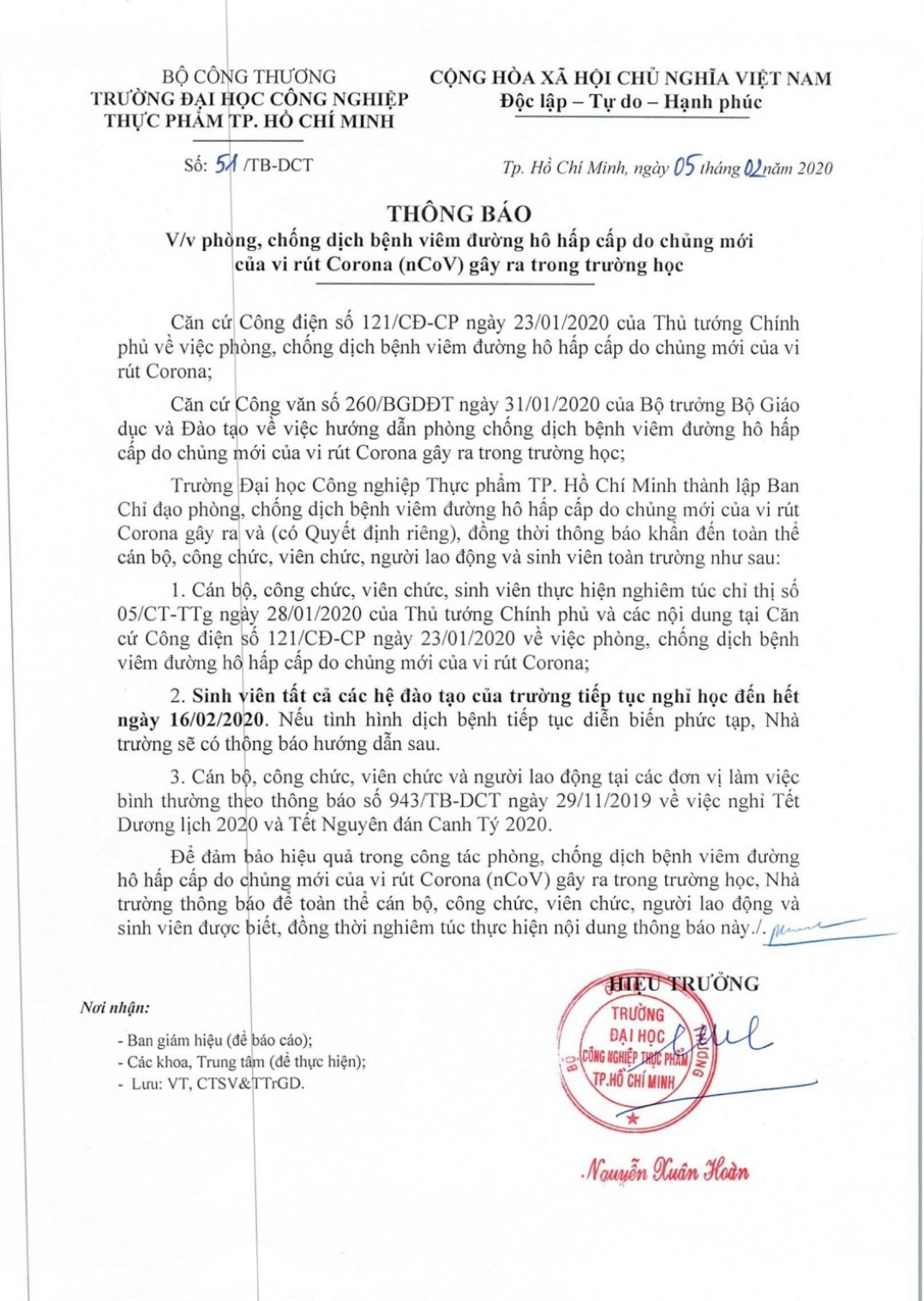 CẬP NHẬT: Danh sách các trường Đại học quyết định cho sinh viên nghỉ thêm 1 tuần để phòng tránh virus Corona - Ảnh 5.