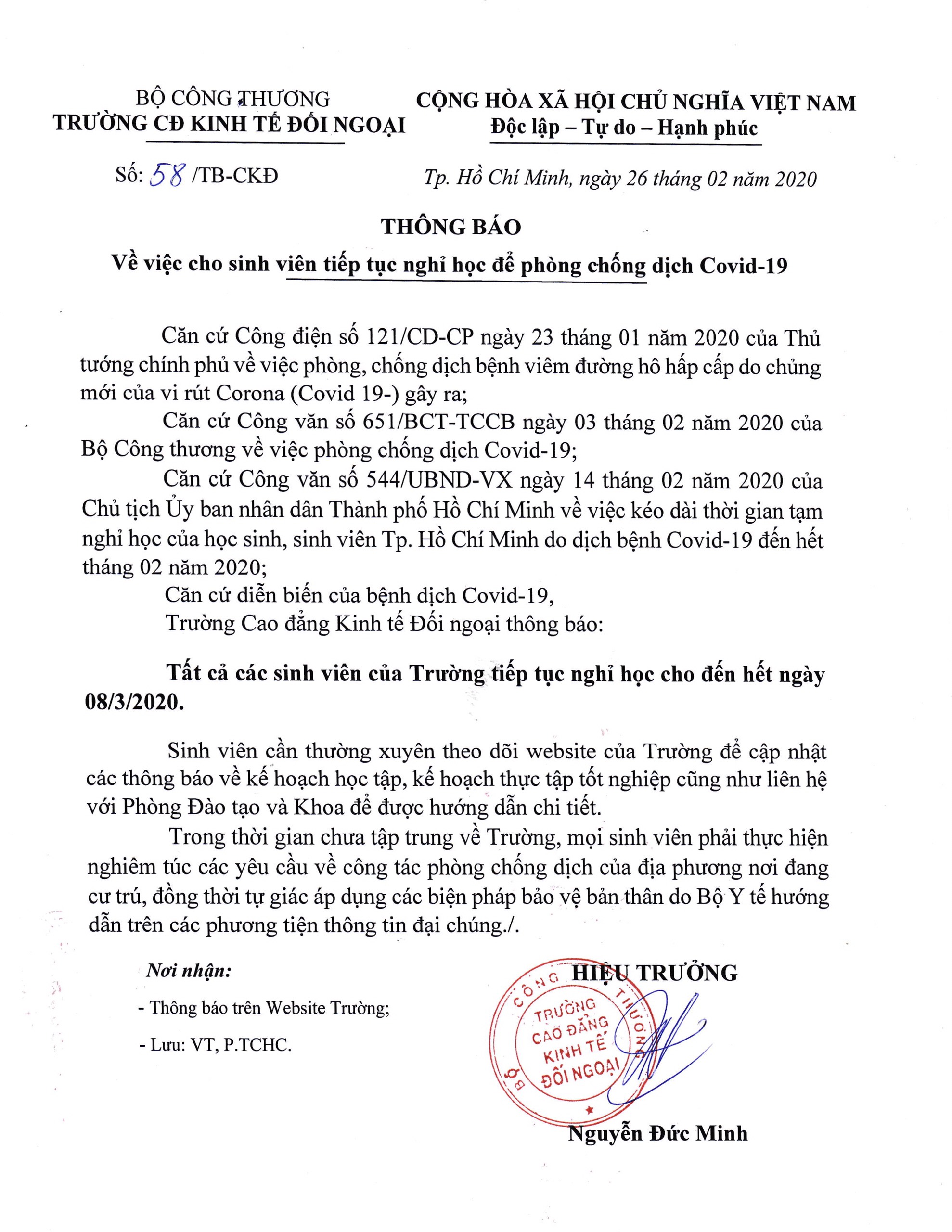 CẬP NHẬT: Danh sách 7 trường đại học, cao đẳng ra thông báo cho sinh viên nghỉ đến hết ngày 8/3 - Ảnh 5.