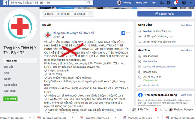 Bộ Y tế cảnh báo nhiều trang fanpage giả mạo để bán khẩu trang - Ảnh 1.