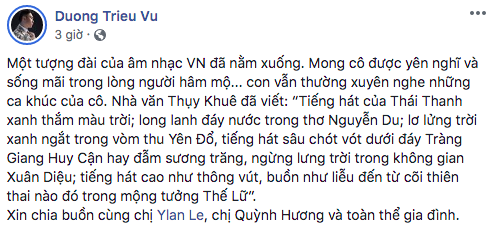 Trấn Thành, Minh Tuyết cùng loạt sao Việt tiếc thương trước sự ra đi của danh ca Thái Thanh - Ảnh 3.