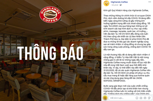 Hưởng ứng lời kêu gọi chống dịch Covid-19, loạt thương hiệu cafe lớn đồng loạt đóng cửa tạm thời, hạn chế phục vụ ở TP.HCM - Ảnh 1.