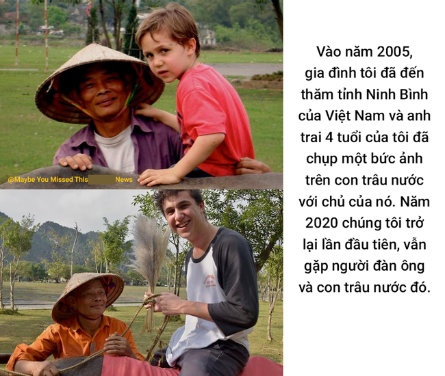 Bức ảnh cậu bé ngoại quốc tìm về người đàn ông chăn trâu ở Ninh Bình sau 15 năm từng gặp mặt khiến dân mạng bồi hồi: Thời gian vô tình quá, ai rồi cũng già đi và lớn lên - Ảnh 1.