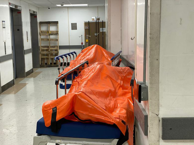 Hình ảnh đau thương tại tâm dịch New York: Thi thể nạn nhân COVID-19 xếp hàng chật hành lang bệnh viện - Ảnh 2.