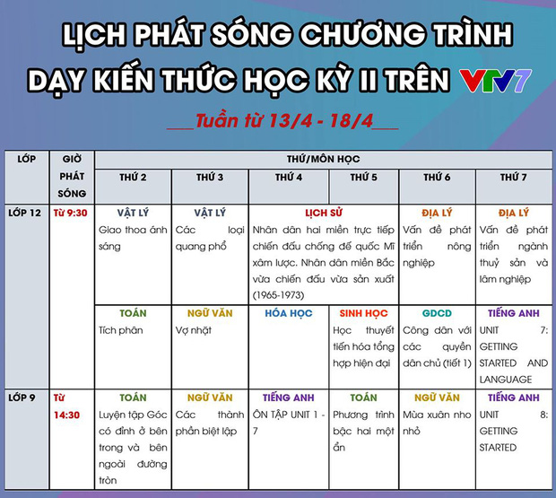 7 tỉnh thành thông báo lịch học qua truyền hình của học sinh từ ngày 13/4 đến ngày 18/4 - Ảnh 11.