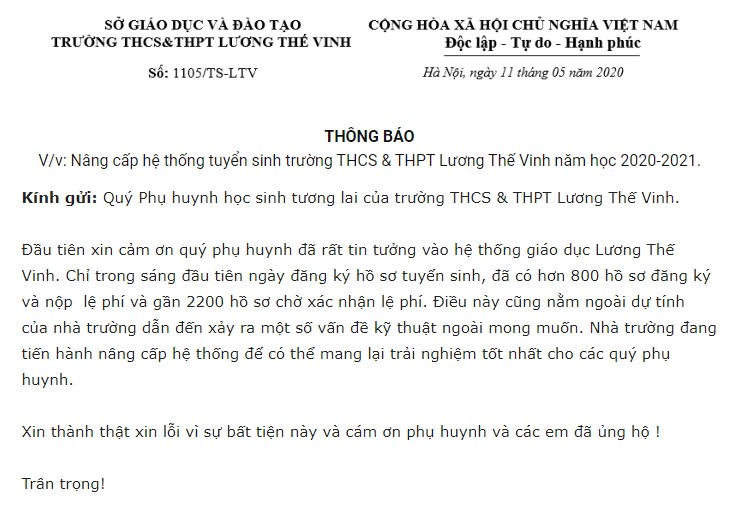 Ngày đầu đăng ký tuyển sinh trực tuyến trường Lương Thế Vinh: Số lượng hồ sơ nằm ngoài dự kiến  - Ảnh 1.