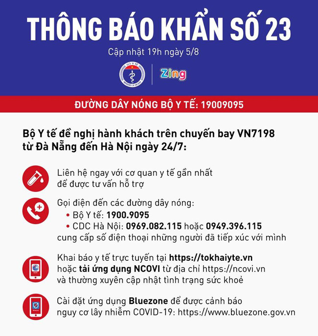 Bộ Y tế ra thông báo khẩn số 23 tìm người trên chuyến bay Đà Nẵng - Hà Nội - Ảnh 1.