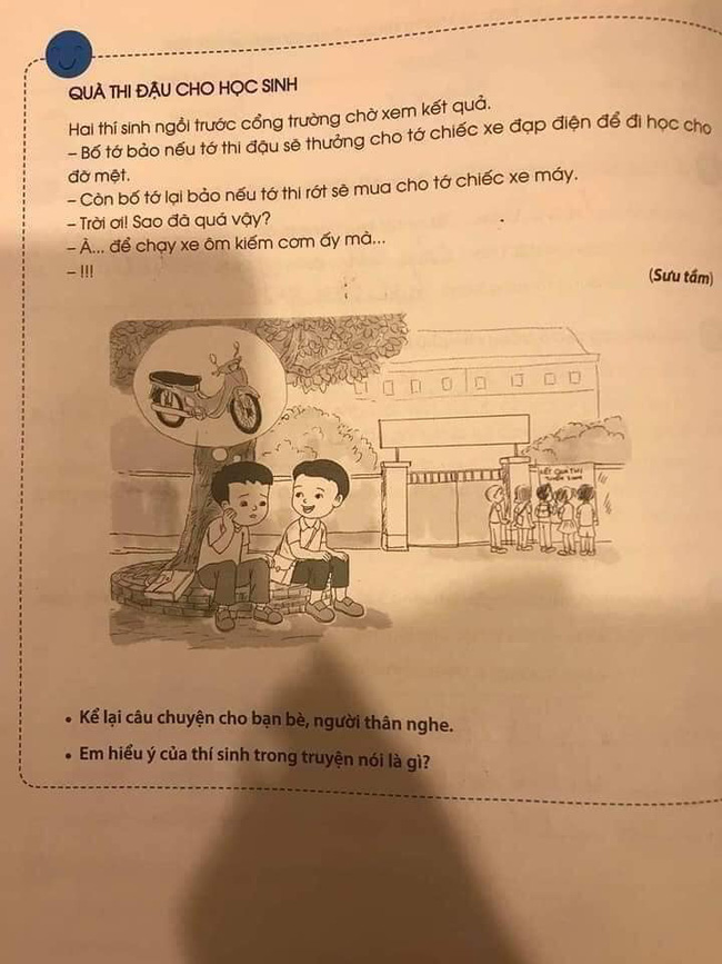 Sách Tiếng Việt lớp 2 khiến phụ huynh sửng sốt khi để học sinh kể chuyện: Nếu tớ thi trượt, bố sẽ cho đi làm xe ôm kiếm cơm - Ảnh 2.