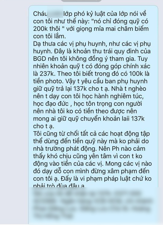 Không đồng ý đóng khoản quỹ lớp tự nguyện, một phụ huynh bị tập thể thóa mạ trong nhóm chat, con trai đi học bị các bạn tẩy chay? - Ảnh 2.