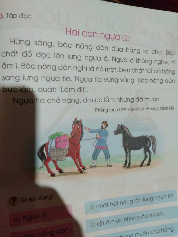 SGK lớp 1 lại gây tranh cãi: Ngựa tía bày ngựa ô trốn việc khi bị giục làm, cò mưu mẹo chén hết đàn cá một mình - Ảnh 2.