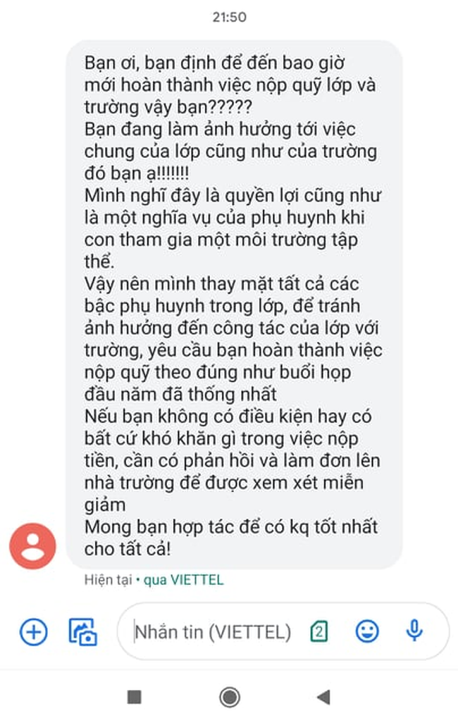 Vụ việc gây tranh cãi: Trưởng ban phụ huynh đề nghị thu tròn tiền quỹ lớp cho 