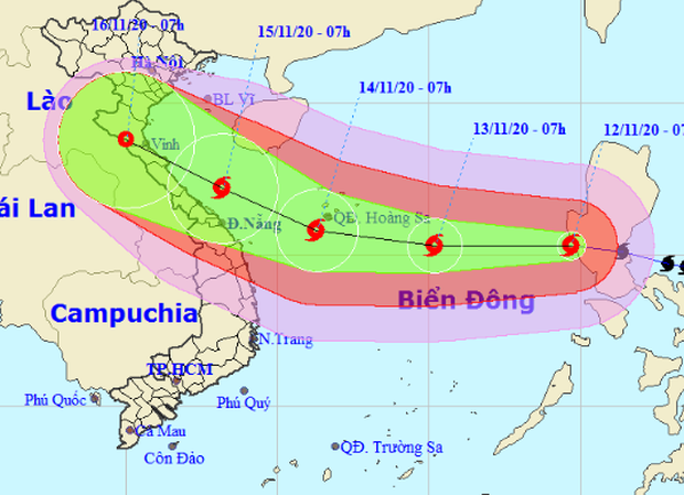 Bão Vamco giật cấp 15 tăng tốc đi vào Biển Đông, nhắm thẳng Hà Tĩnh đến Quảng Nam - Ảnh 1.