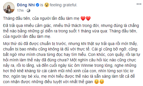 Sau hơn một tháng chính thức hạ sinh con gái đầu lòng, Đông Nhi cảm thán “làm mẹ thật là khó” - Ảnh 2.