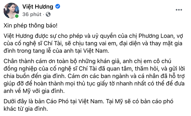 NS Hoài Linh, Việt Hương đăng cáo phó, thông báo sẽ chịu tang vai em trong đám tang cố NS Chí Tài tại Việt Nam - Ảnh 2.