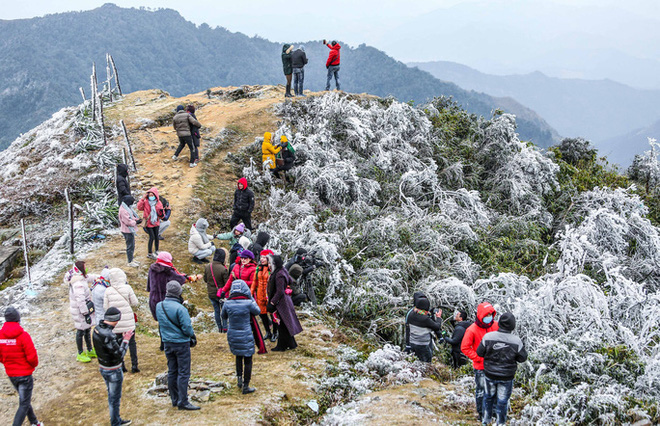 Hàng ngàn du khách bất chấp rét buốt lên đỉnh Mẫu Sơn ngắm băng tuyết - Ảnh 6.