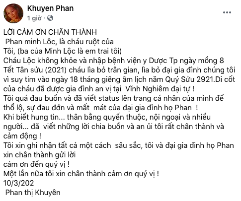 Bác ruột đau buồn, tiết lộ nguyên nhân Phan Minh Lộc đột ngột qua đời ở tuổi 35 - Ảnh 1.