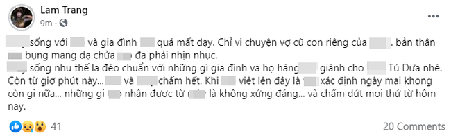 Vợ ba của ca sĩ Tú Dưa đăng đàn căng đét tố chồng “mất dạy”, đồng thời tuyên bố chấm dứt dù đang mang thai - Ảnh 1.