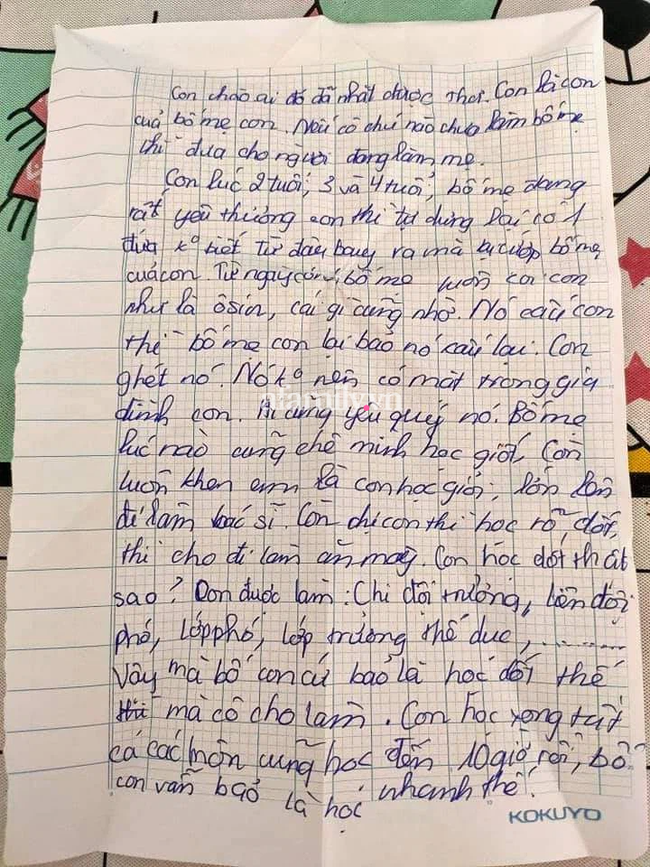 Những dòng chữ nhức nhối của bé gái trong bức thư rơi trong chung cư ở Hà Nội và lời cảnh tỉnh cho những gia đình có hai con - Ảnh 1.