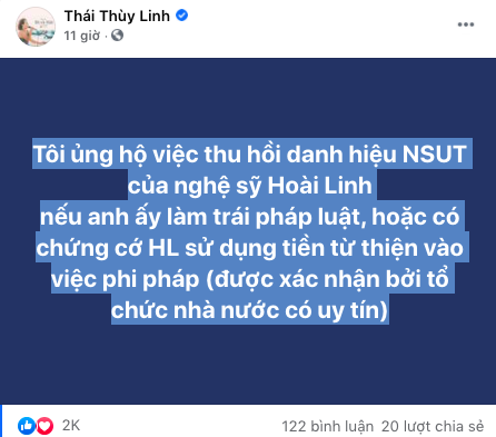 Một ca sĩ nổi tiếng cùng tên bất ngờ tuyên bố ủng hộ rút danh hiệu NSƯT của Hoài Linh  - Ảnh 1.