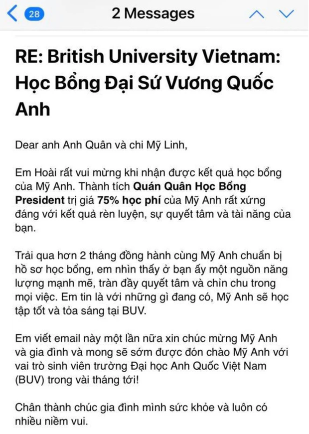 Cô út nhà diva Mỹ Linh giành vị trí Quán quân học bổng tại Đại học Anh Quốc, gây ấn tượng bởi lời nhắn gửi đến mẹ - Ảnh 3.