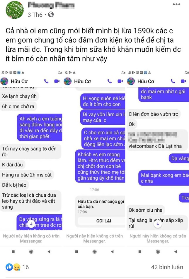 Hàng chục người tố bị lừa tiền khi mua nông sản của Facebook Hữu Cơ Đà Lạt - Ảnh 1.