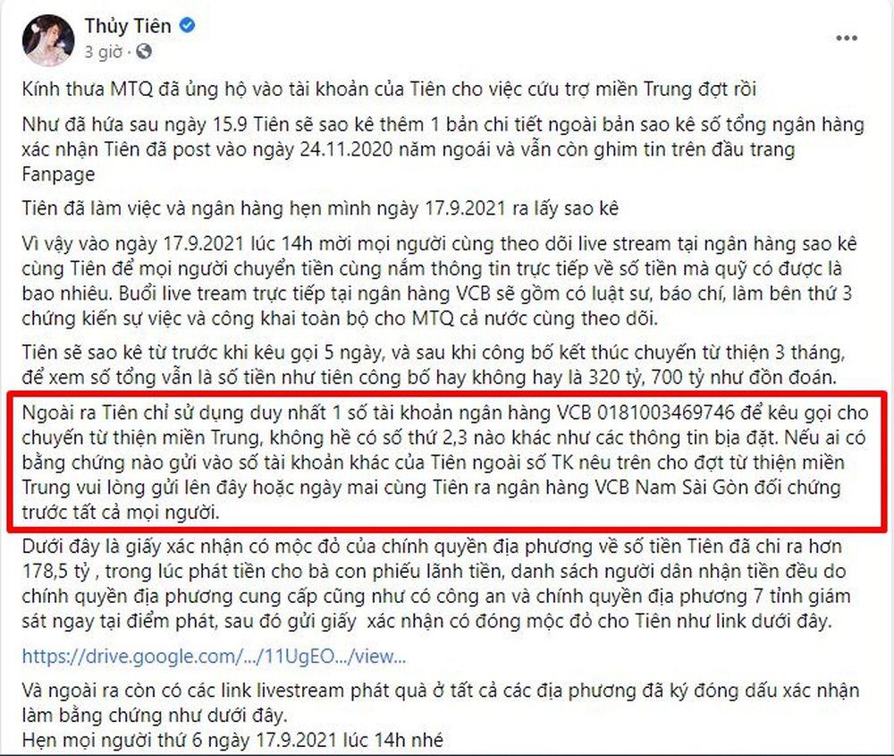 Lộ bằng chứng Thủy Tiên nhận tiền ủng hộ từ 2 tài khoản, có người chuyển được 188 triệu sau 9 ngày đóng giao dịch? - Ảnh 1.