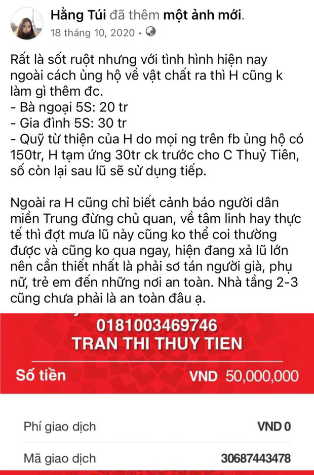 Hằng Túi công khai hoá đơn chuyển 80 triệu từ thiện lũ lụt cho Thuỷ Tiên, nhờ dân mạng tìm giúp em ở 18.000 tờ sao kê - Ảnh 6.