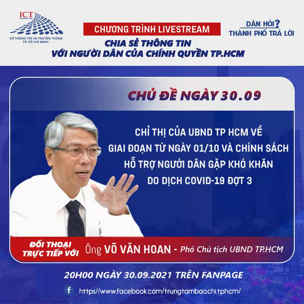 Tối nay, lãnh đạo TP HCM đối thoại trực tiếp với người dân về Chỉ thị mở cửa từ ngày 1-10 - Ảnh 1.