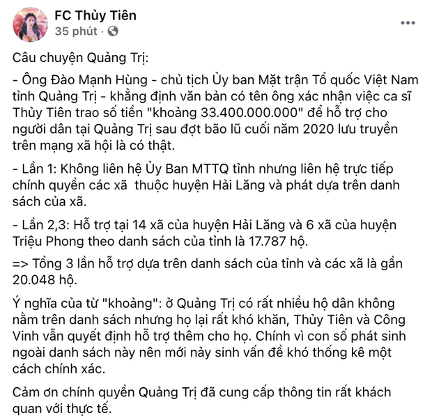 Phía Thuỷ Tiên làm rõ lý do không thống kê được chính xác số tiền từ thiện ở Quảng Trị? - Ảnh 3.